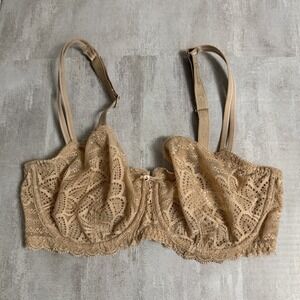 Chantelle Merci Bra Size 34DD Lace Underwire Unlined Beige Nude Tan Color C17450